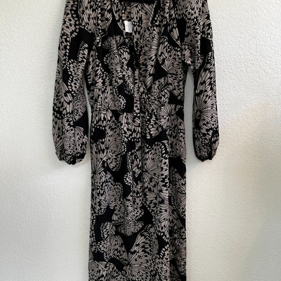 Presley Skye Black Butterfly Print Long Sleeve Maxi Dress 100% silk Size Small - Picture 10 of 10
